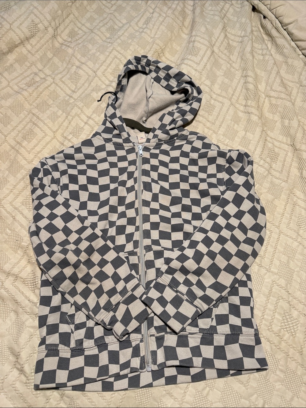 Old Navy Kids Checkerboard Zip Hoodie - Gray & White